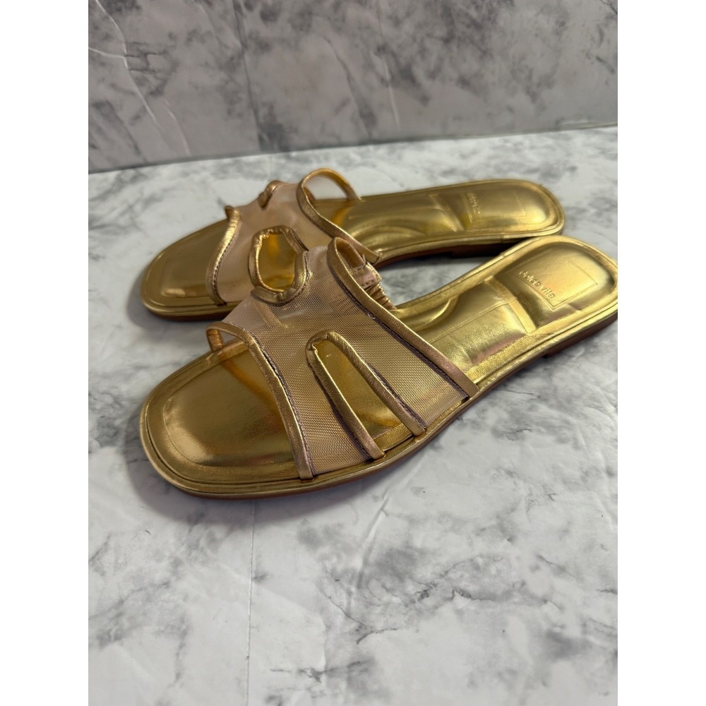 Dolce Vita Flori Metallic Gold Mesh Flat Slide Sandals Womens 6.5 Square Toe